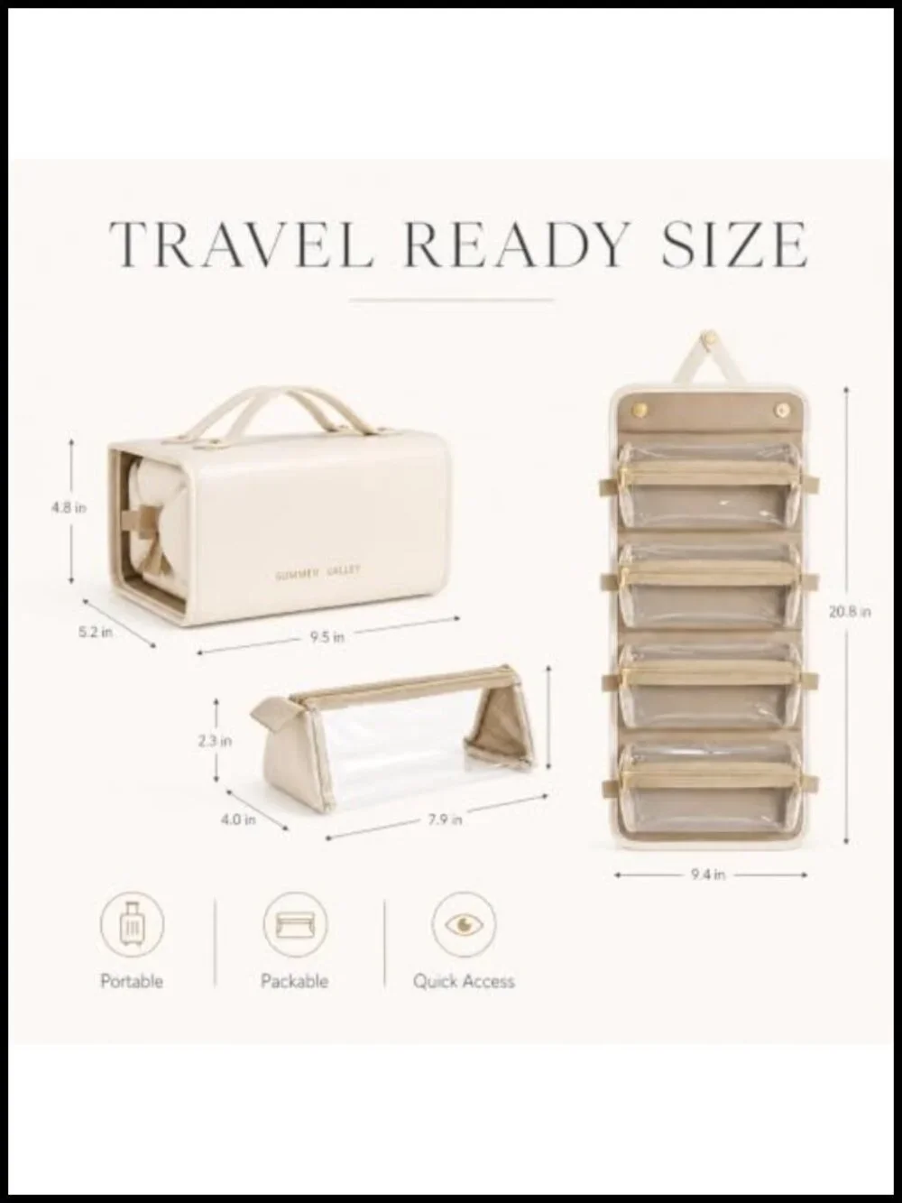Roll Up Makeup Bag with 4 Detachable Clear Pouches, Travel Toiletry Organizer